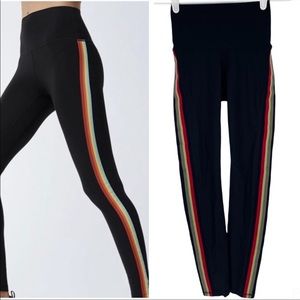 SPIRITUAL GANGSTER ESSENTIAL HIGH WAISTED STRIPED SIDE RAINBOW LEGGINGS BLACK M